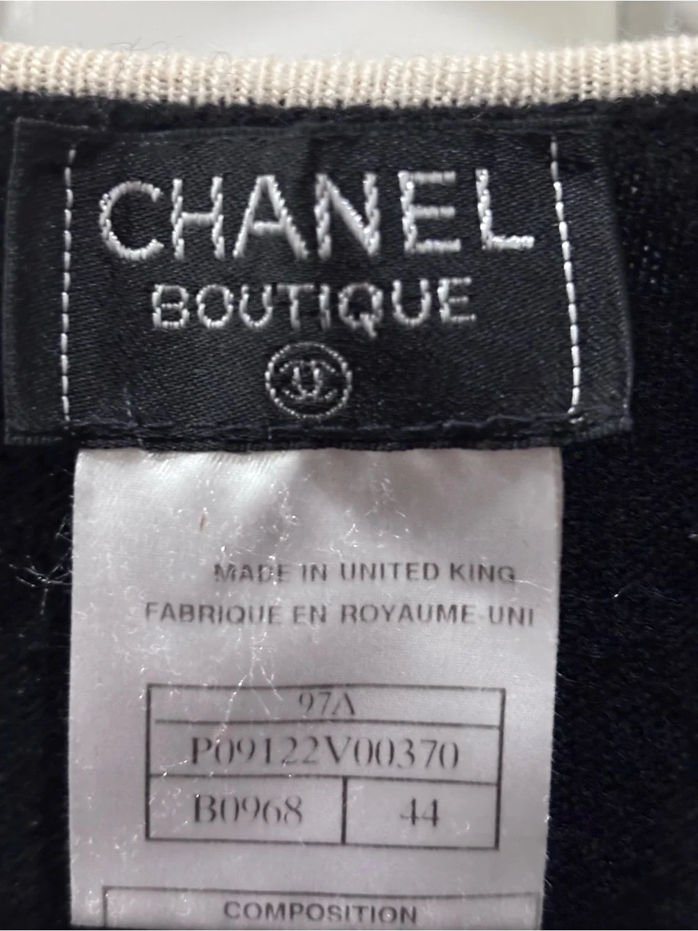 CHANEL Vintage Women’s Black Cashmere Cardigan with Cream Trim